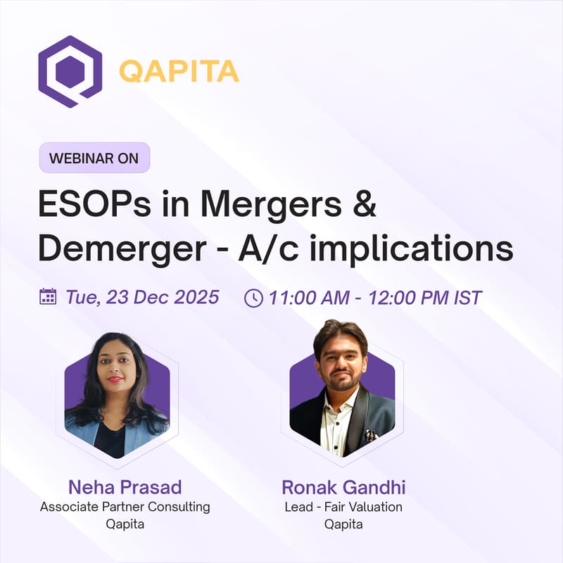 Cover Image for Webinar  on "ESOPs in Mergers & Demerger - A/c implications"