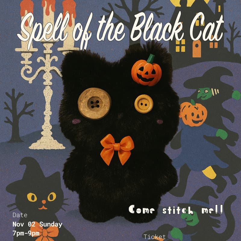 Cover Image for 🐈‍⬛  Toy Making Workshop | Halloween Black Cat Plushie Making with Dede 🎃