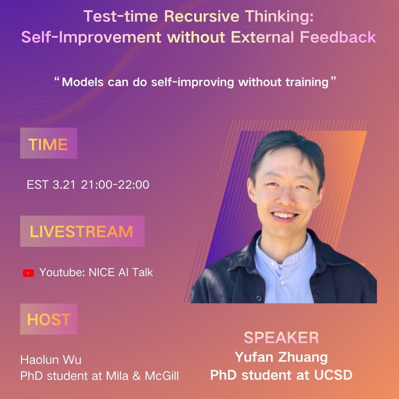 Cover Image for Test-time Recursive Thinking:Self-Improvement without External Feedback