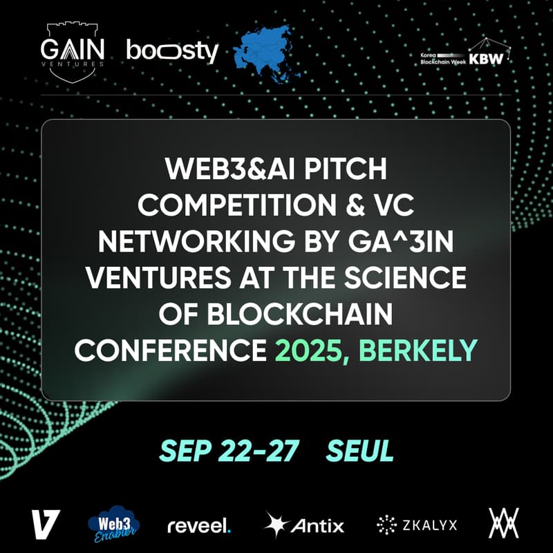 Cover Image for Web3 & AI Pitch Competition & VC networking by Ga^3in Ventures х Boosty Labs at Korea Blockchain Week 2025