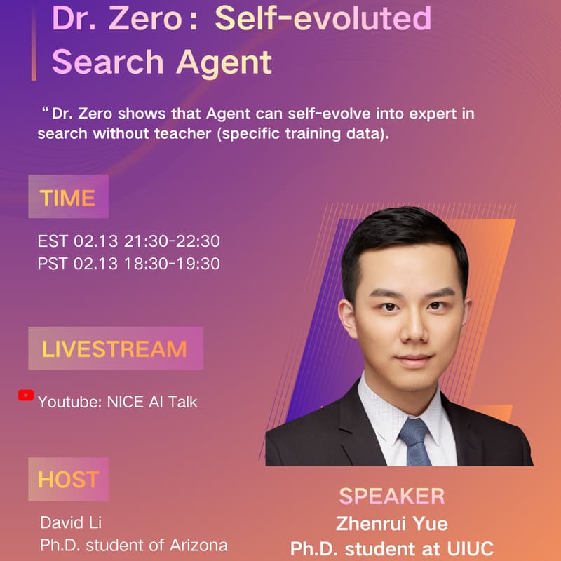 Cover Image for Dr. Zero: Agent can Self-evolve into Experts!