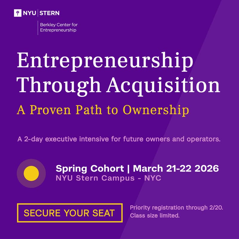 Cover Image for POSTPONED: Entrepreneurship Through Acquisition: 2-Day Intensive