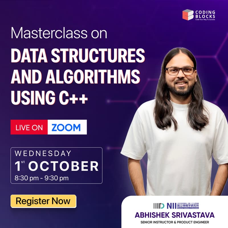 Cover Image for Masterclass on Data Structures & Algorithms using C++ | By Abhishek Srivastava, IIITD & Senior Mentor @Coding Blocks