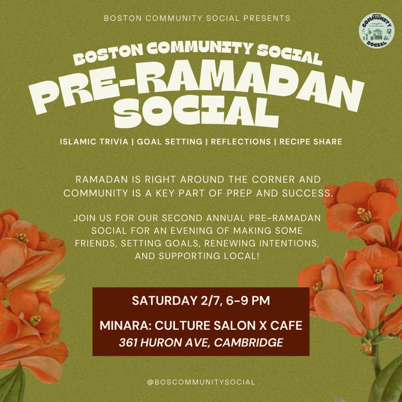 Cover Image for Boston Community Social Presents: Pre-Ramadan Social @Minara 🌙