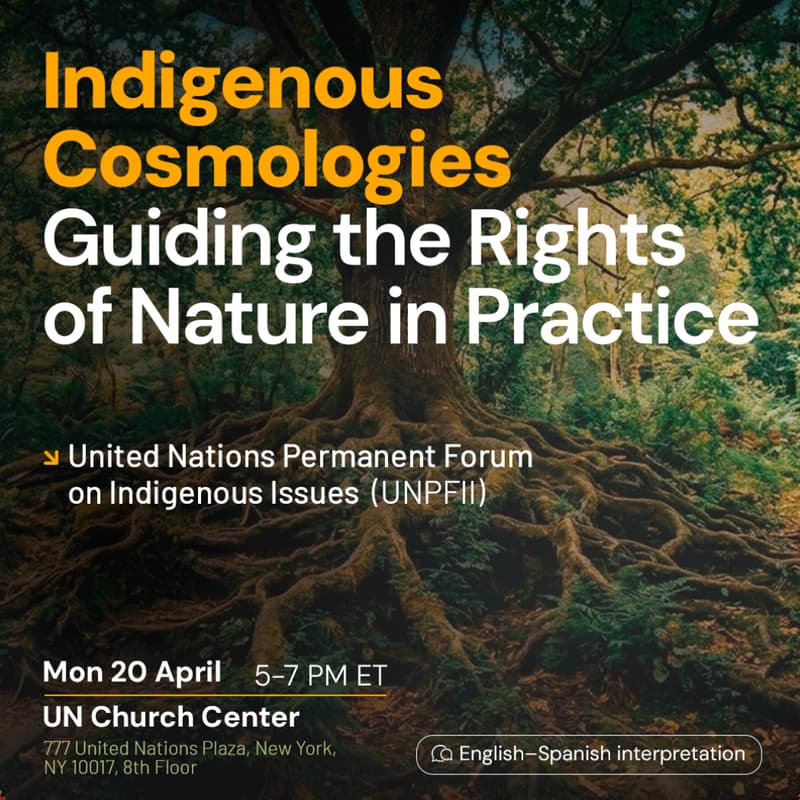 Cover Image for Indigenous Cosmologies Guiding the Rights of Nature in Practice · Cosmovisiones Indígenas guían los Derechos de la Naturaleza en la práctica