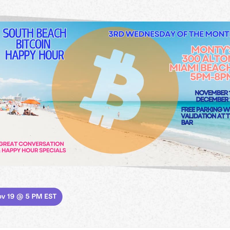 Cover Image for South Beach Miami Bitcoin Happy Hour at Monty's