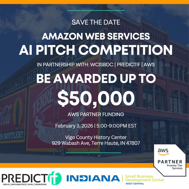 Cover Image for Amazon Web Services AI Pitch Competition in partnership w WCISBDC | PREDICTif | AWS