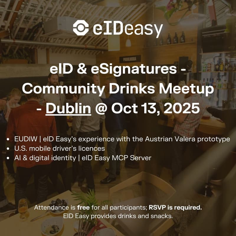 Cover Image for eID & eSignatures - Community Drinks Meetup - Dublin @ Oct 13, 2025