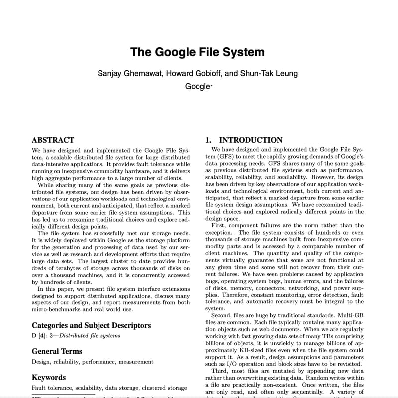 Cover Image for Paper Discussion - The Google File System