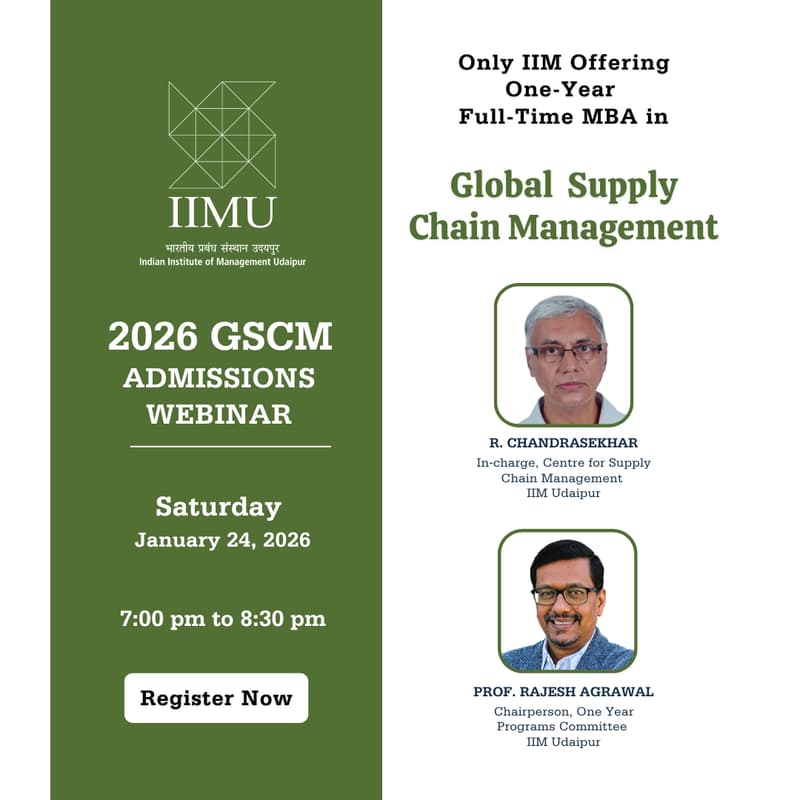 Cover Image for Exclusive Webinar: Accelerate Your Career with the One-Year MBA in Global Supply Chain Management at IIM Udaipur