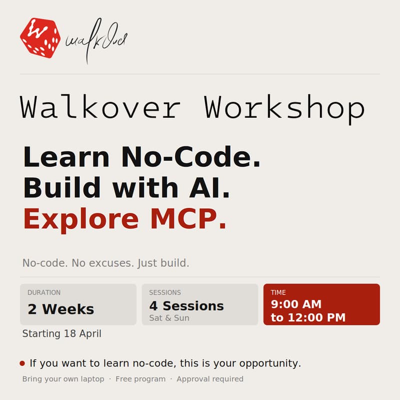 Cover Image for Learn No-Code. Build with AI. Explore MCP. | Walkover, Indore