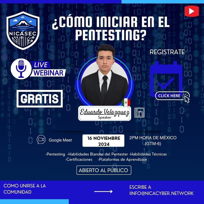 Foto de portada de 📢 Evento de NicaSecurity: ¿Cómo iniciar en el Pentesting?