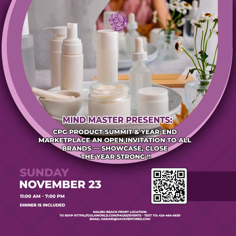 Cover Image for Mind Master Presents: CPG Product Summit & Year-End Marketplace An open invitation to all brands — showcase, close the year strong !!