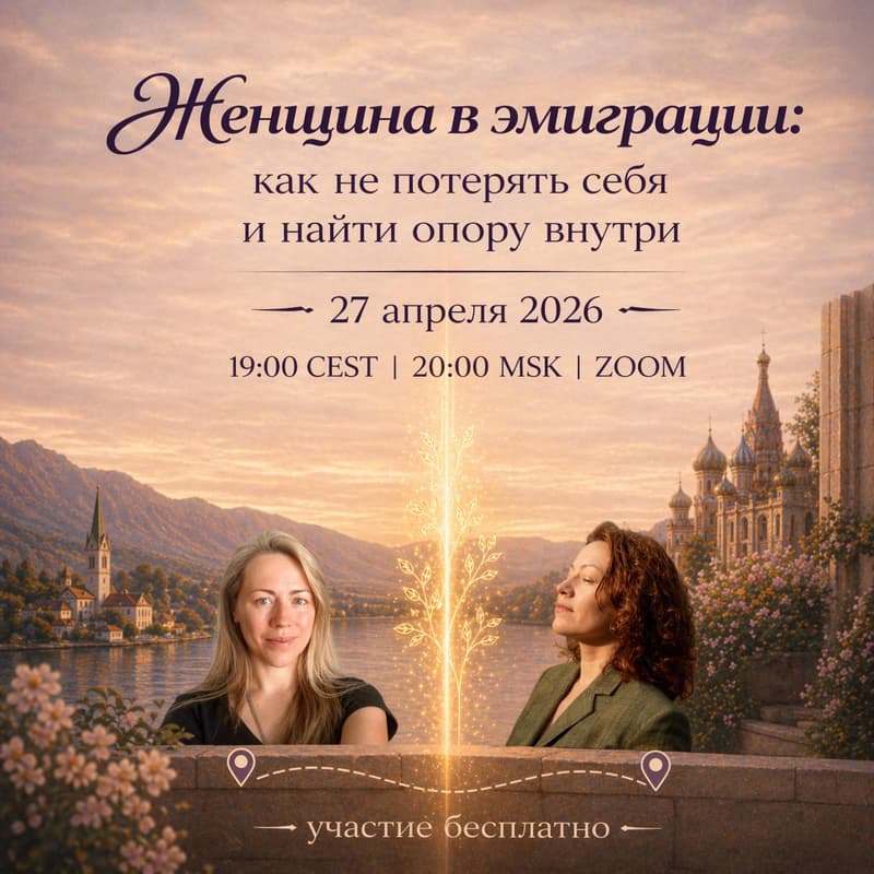 Cover Image for Женщина в эмиграции: как не потерять себя и найти опору внутри (бесплатный вебинар)