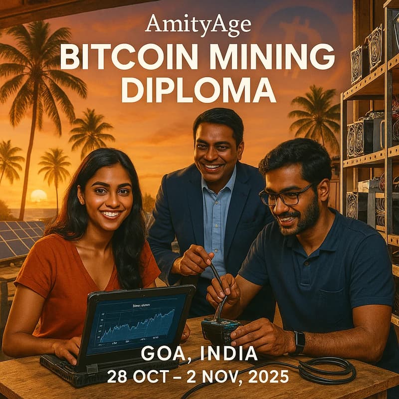 Cover Image for AmityAge x Ourpool Bitcoin Mining Diploma - From Curiosity to Consultancy - 28 Oct - 2 Nov (Goa)