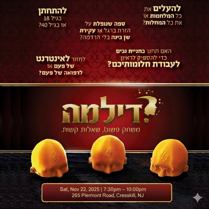 Cover Image for משחק חברתי חווייתי, שנון ומצחיק - ערב "דילמה" בהנחיית יאיר אורבך