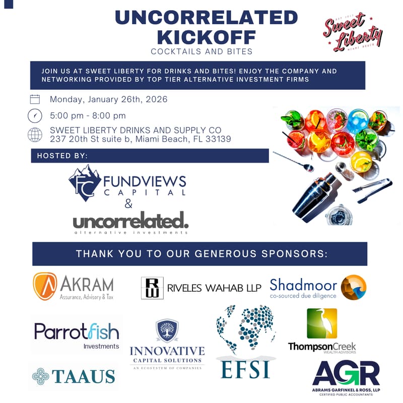 Cover Image for Uncorrelated Miami Kickoff Party with Fundviews Capital & Co (4th Annual)