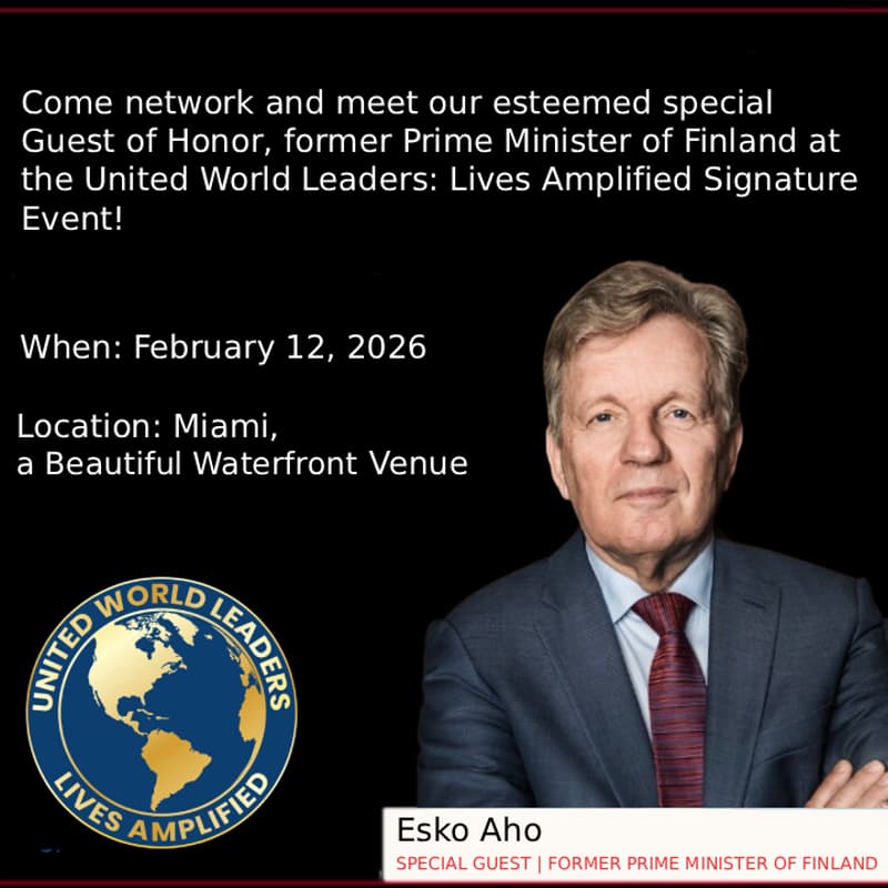 Cover Image for Come Meet Former Prime Minister of Finland Aho And Network With Global Dignitaries, Investors, Corporate Executives & Others