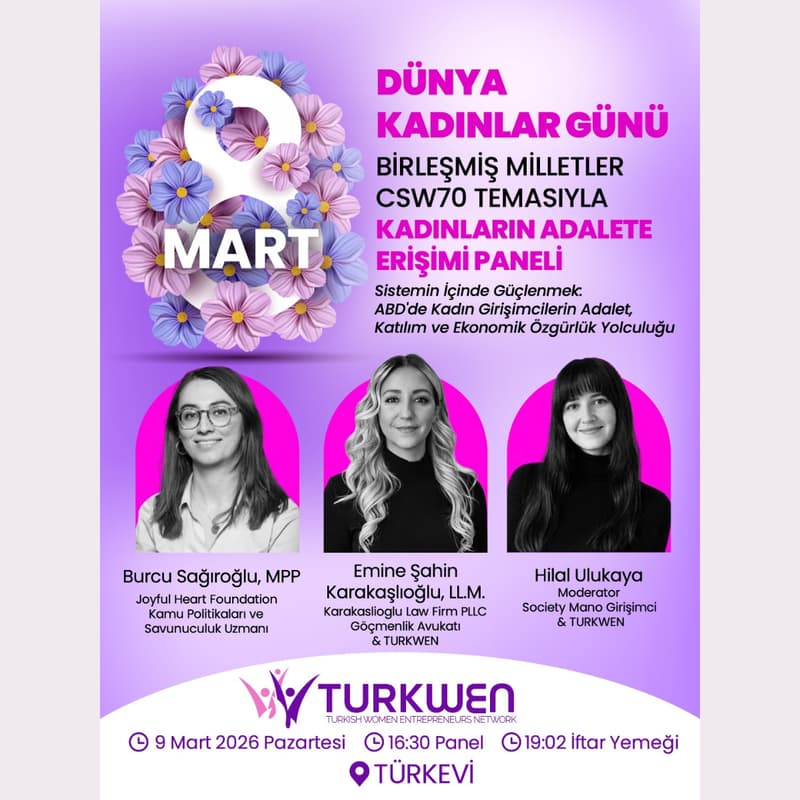 Cover Image for Sistemin İçinde Güçlenmek: ABD’de Kadın Girişimcilerin Adalet, Katılım ve Ekonomik Özgürlük Yolculuğu (Panel ve İftar)