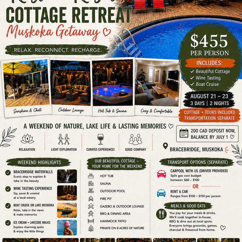 Cover Image for Rest and Relax Muskoka Cottage Retreat (ladies only)