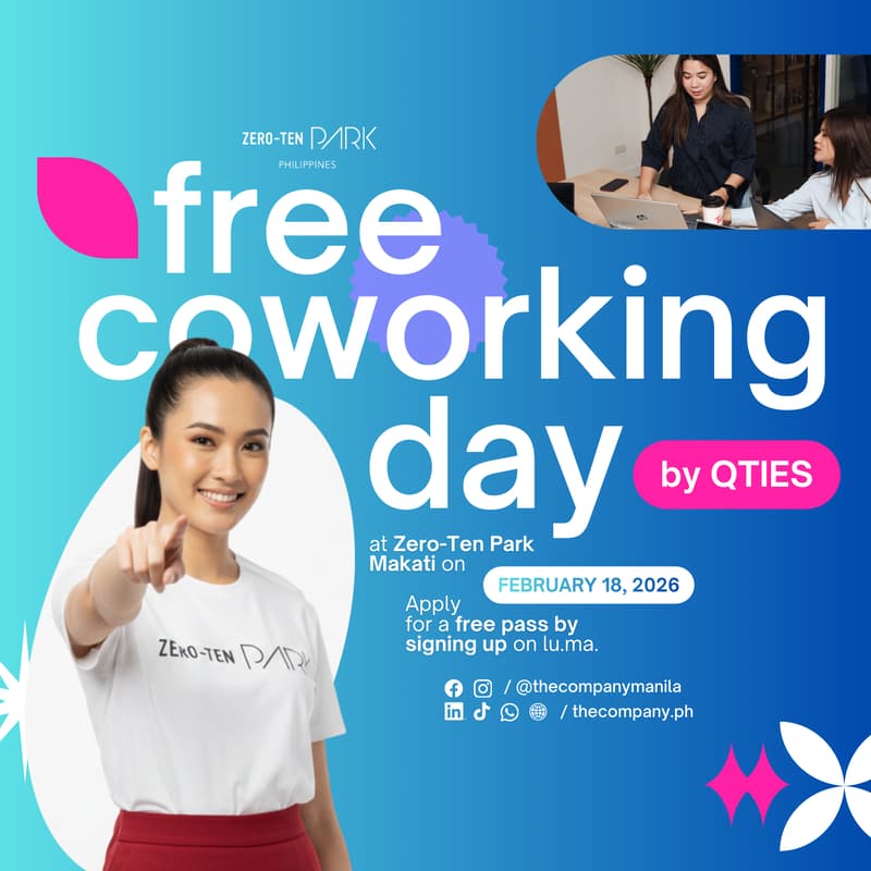 Cover Image for Free Coworking Day @ Zero-Ten Park Makati . ⋆˙ .