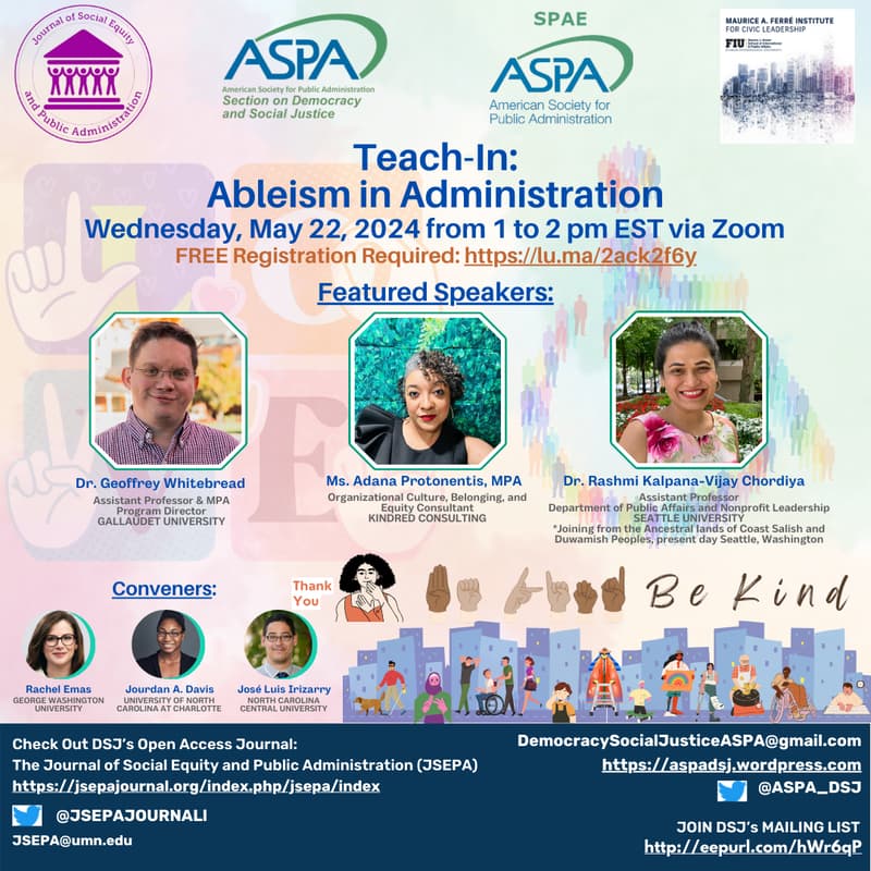 Cover Image for DSJ Teach-In: Ableism in Administration (Event Will Be Rescheduled)