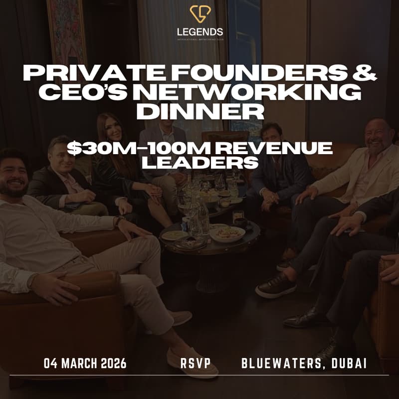 Cover Image for Private Founders & CEOs Networking Dinner. $30M–100M Revenue Leaders | 8 Seats | BlueWaters, Dubai