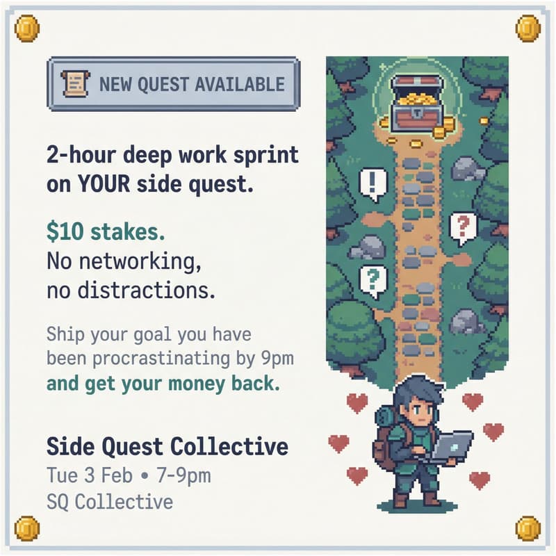 Cover Image for ⚔️ Side Quest Collective: A Dedicated 2-hour to Finally Work on Your Side Hustles!