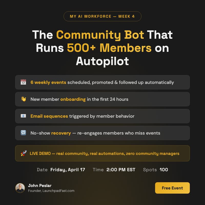 Cover Image for My AI Workforce: Community Bot — Runs Events, Sends Sequences, Onboards Members Automatically