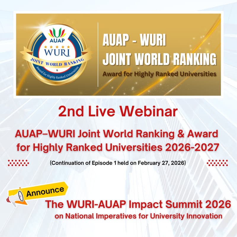 Cover Image for Free Webinar | AUAP–WURI Joint World Ranking & Award for Highly Ranked Universities 2026-2027