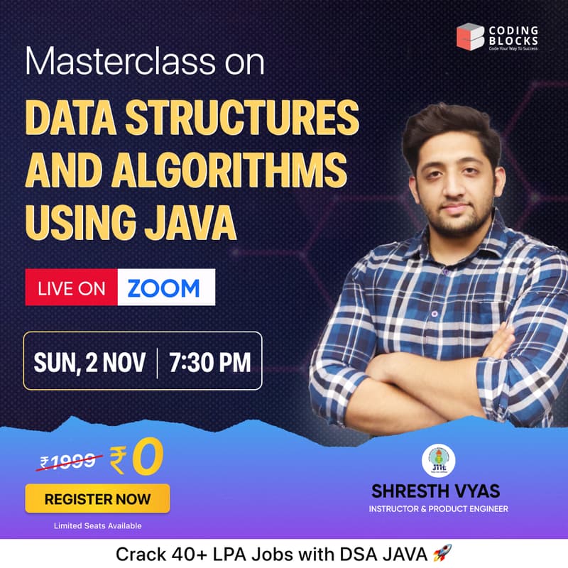 Cover Image for Masterclass on Data Structures & Algorithms using JAVA | Ft. Shresth Vyas