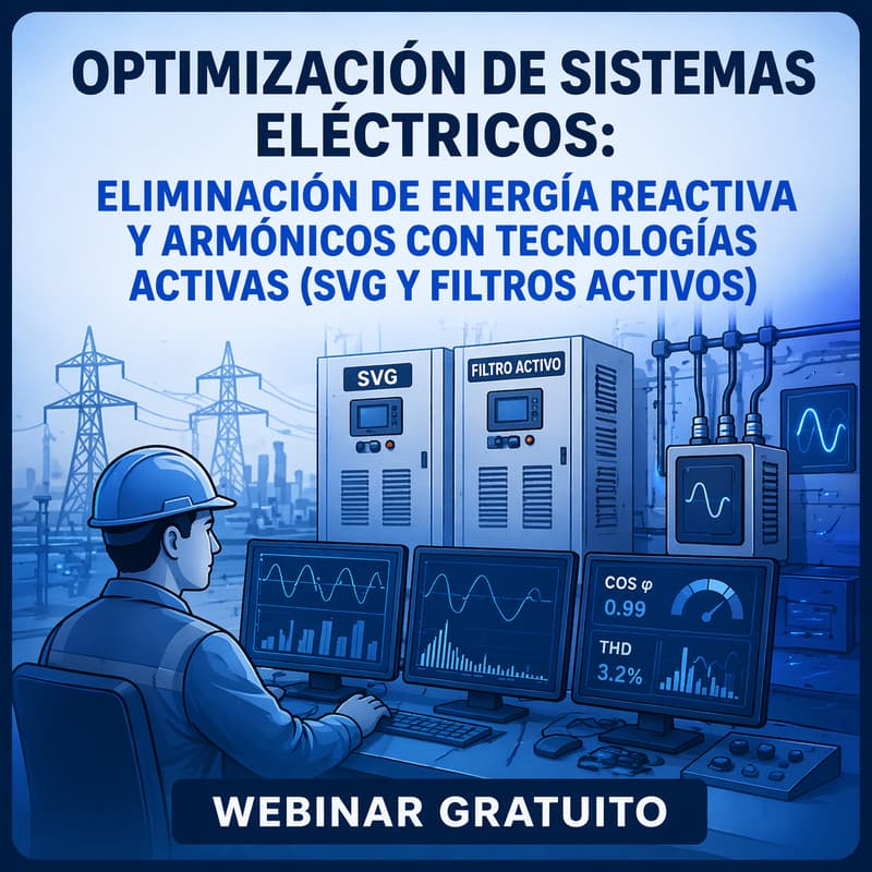 Cover Image for WEBINAR GRATUITO || Optimización de sistemas eléctricos: eliminación de energía reactiva y armónicos con tecnologías activas