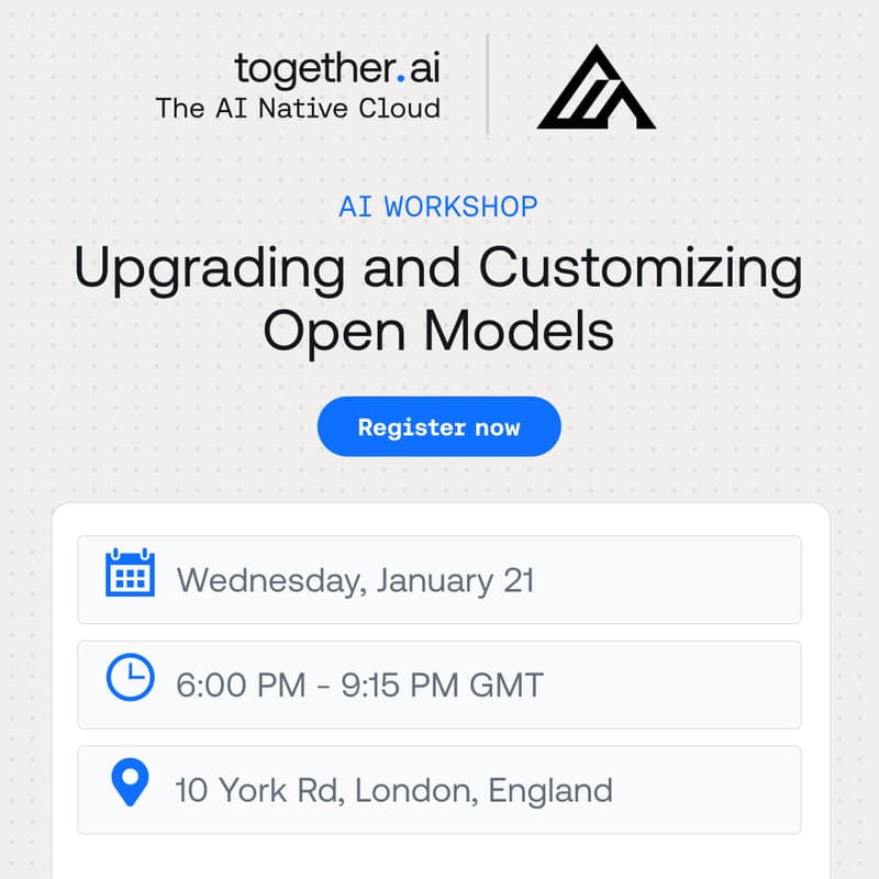 Cover Image for Upgrading and Customising Open Models: A workshop with Together AI x Black Forest Labs
