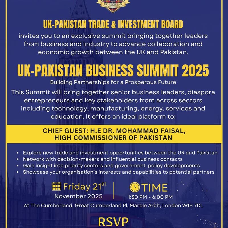 Cover Image for UK-PAKISTAN BUSINESS SUMMIT2025- LONDON