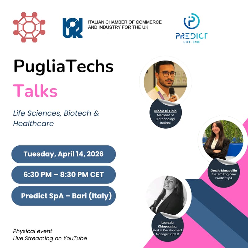 Cover Image for PugliaTechs Talks - Apr 2026 - Life Sciences, Biotech & Healthcare | from Lab to Market in Puglia & Beyond