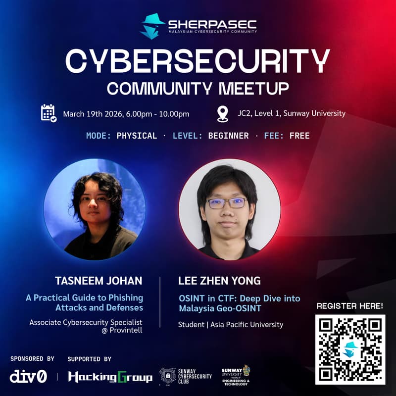 Cover Image for SherpaSec March Cybersecurity Meetup @ Sunway University