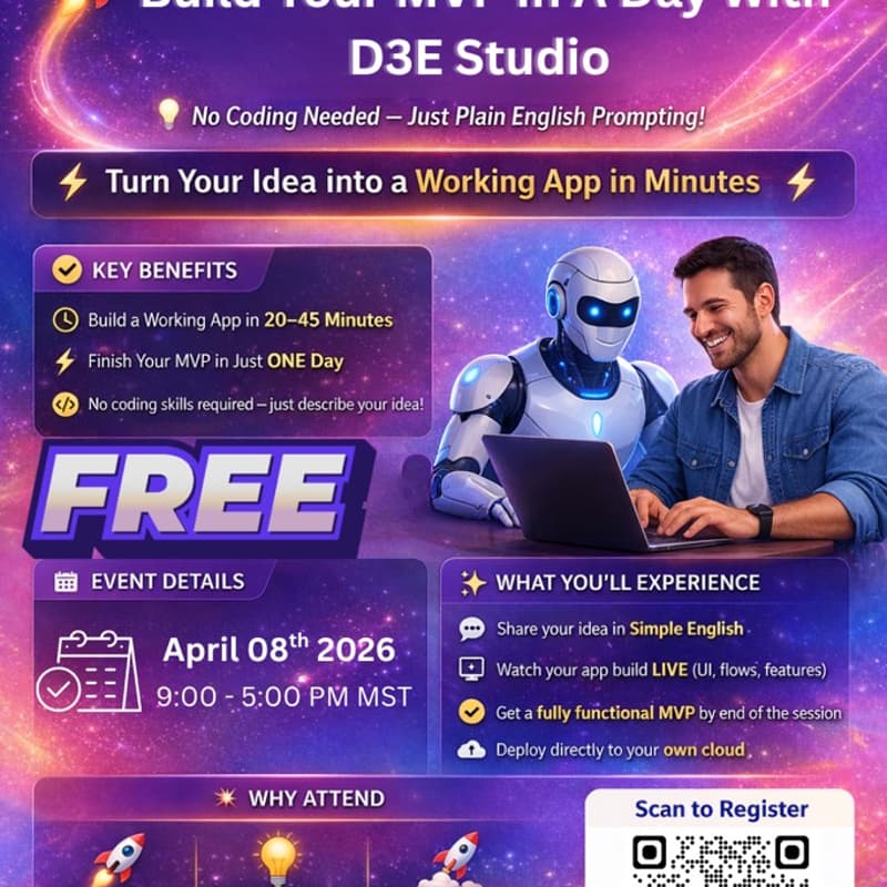 Cover Image for The 8-Hour MVP Challenge. Turn Your Idea Into a Working App in One Day using Plain-English Prompts with D3E Studio