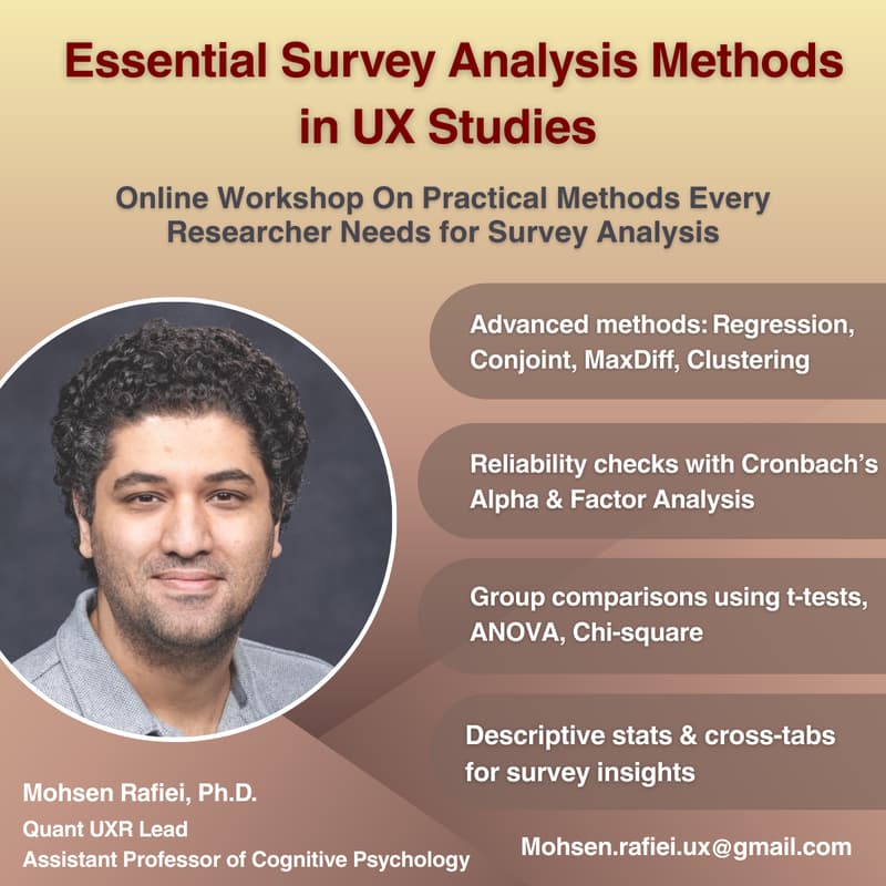 Cover Image for Online Workshop On Essential Survey Analysis Methods in UX Studies