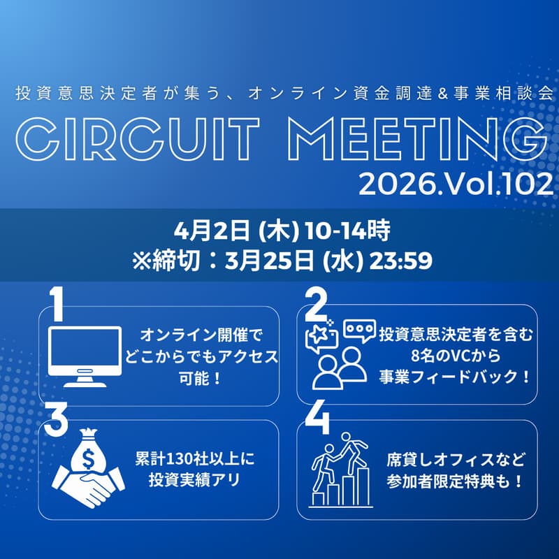 Cover Image for 3/25締切_Circuit Meeting Vol.102【オンライン資金調達＆事業相談会】