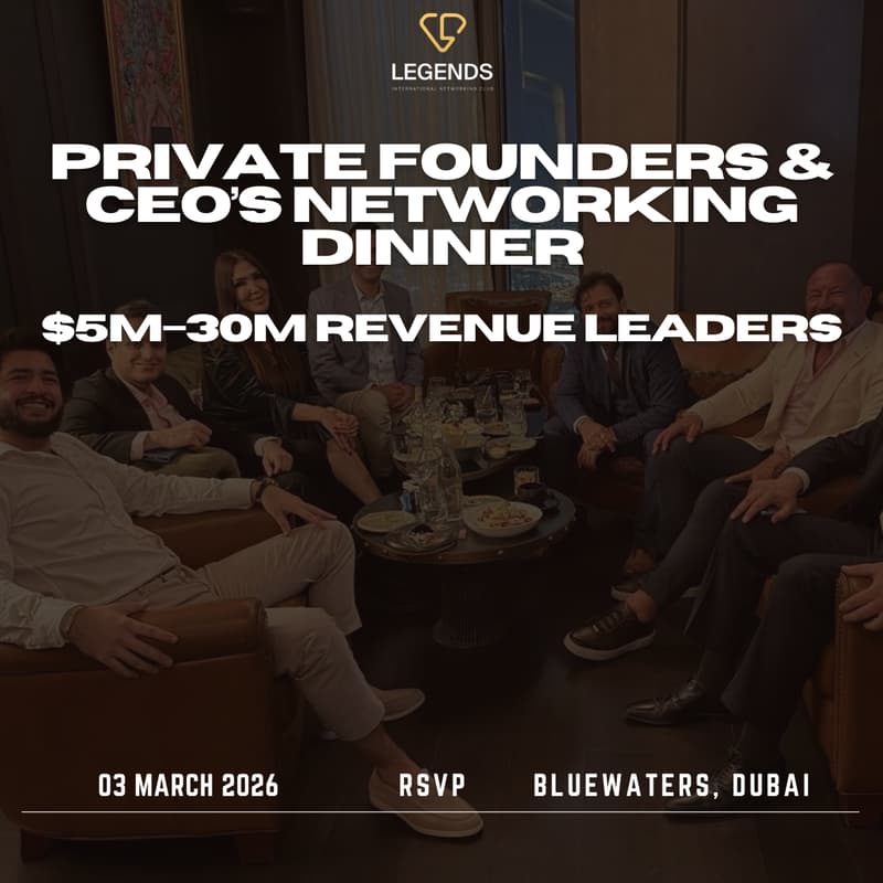 Cover Image for Private Founders & CEOs Networking Dinner. $5M–30M Revenue Leaders | 8 Seats | BlueWaters, Dubai