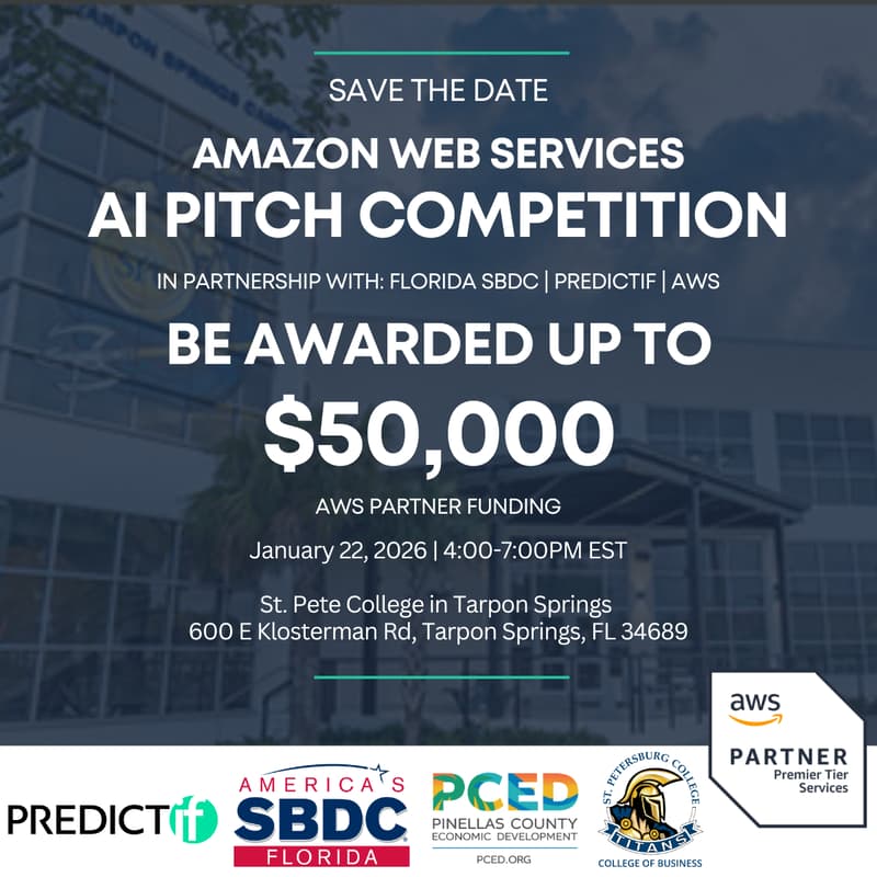 Cover Image for Amazon Web Services AI Pitch Competition in partnership w Florida SBDC | PREDICTif | AWS