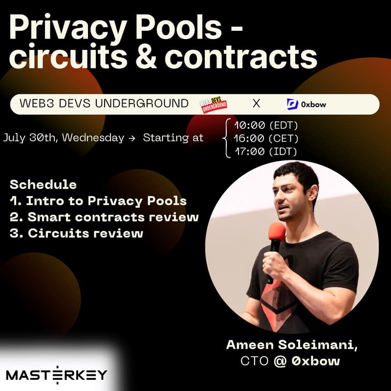 Cover Image for Privacy Pools - circuits & contracts | Online event by Web3 Devs Underground