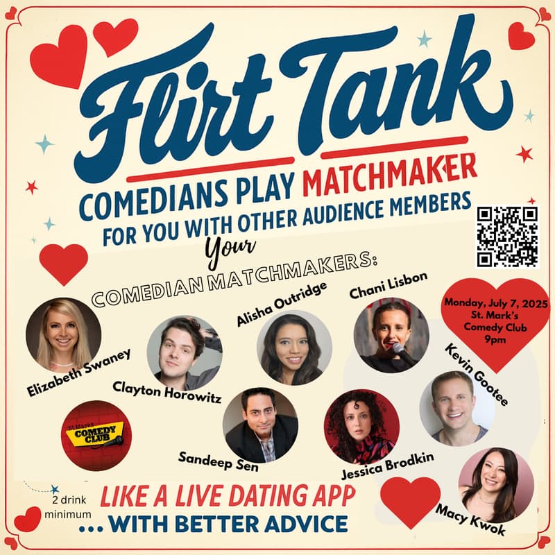 Cover Image for Flirt Tank- NYC July 7- A Night of Interactive Dating and Comedy