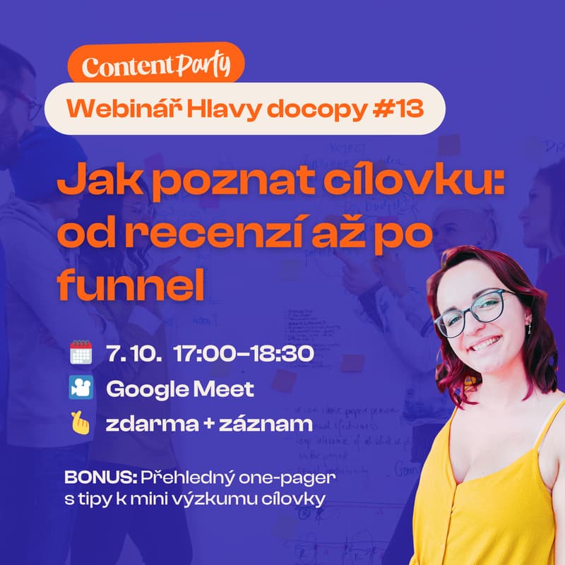 Cover Image for 🎯 BEZPLATNÝ WEBINÁŘ HLAVY DOCOPY #13: Jak poznat cílovku – od recenzí až po funnel