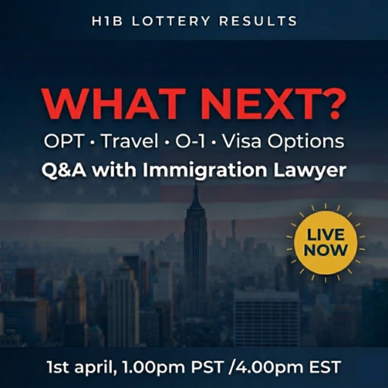 Cover Image for H1B Lottery Results & Next Steps: Live Q&A with Immigration Lawyer| Travel, OPT, O1 Visa