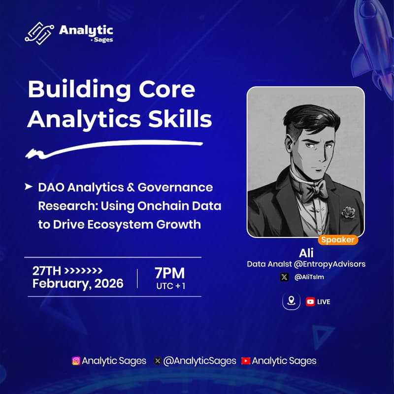 Cover Image for DAO Analytics & Governance Research: Using Onchain Data to Drive Ecosystem Growth | Free Webinar with Mr. Ali