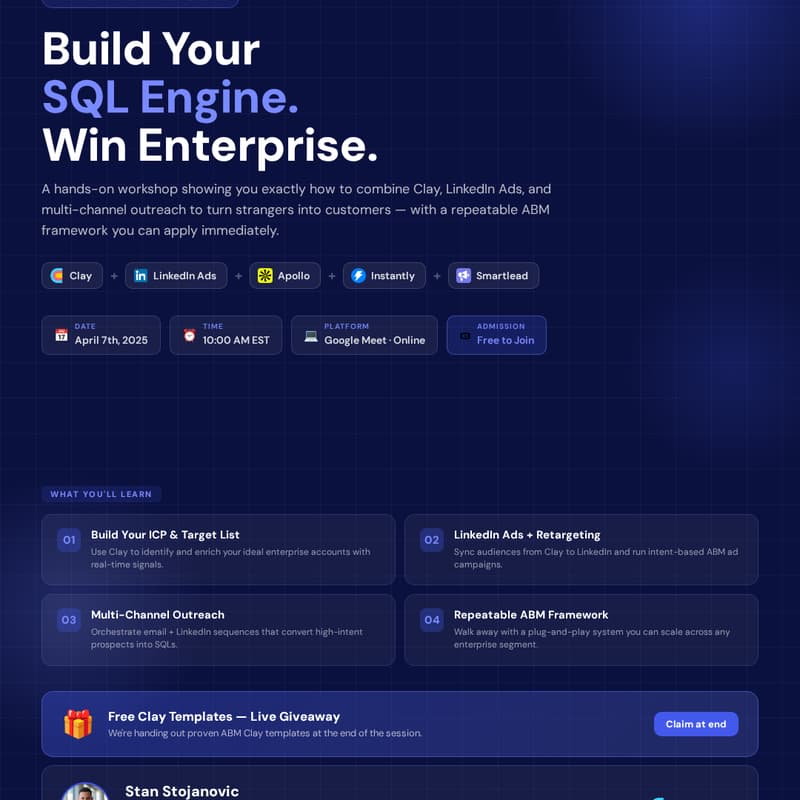 Cover Image for ABM Workshop - Build SQL Engine w/Clay, Apollo & LinkedIn Ads