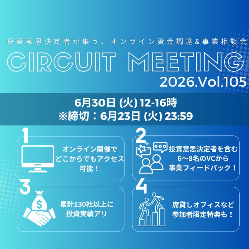 Cover Image for 6/23締切_Circuit Meeting Vol.105【オンライン資金調達&事業相談会】