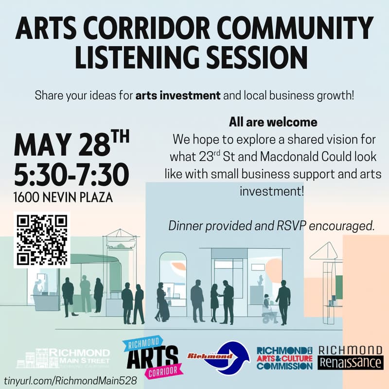 Cover Image for Arts Corridor Community Listening Session Hosted by Richmond Main Street Initiative and Richmond Chamber of Commerce (Spanish Available)