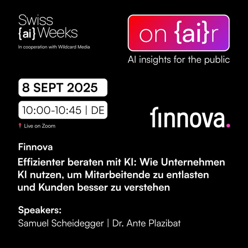 Cover Image for on {ai}r | Effizienter beraten mit KI: Wie Unternehmen KI nutzen, um Mitarbeitende zu entlasten und Kunden besser zu verstehen | Finnova
